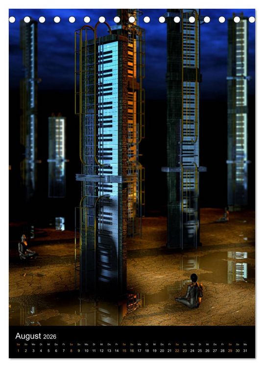 Produktbild: VIRTUAL MUSIC - Musikinstrumente in Hyperrealistischen Illustrationen (Tischkalender 2026 DIN A5 hoch), CALVENDO Monatskalender