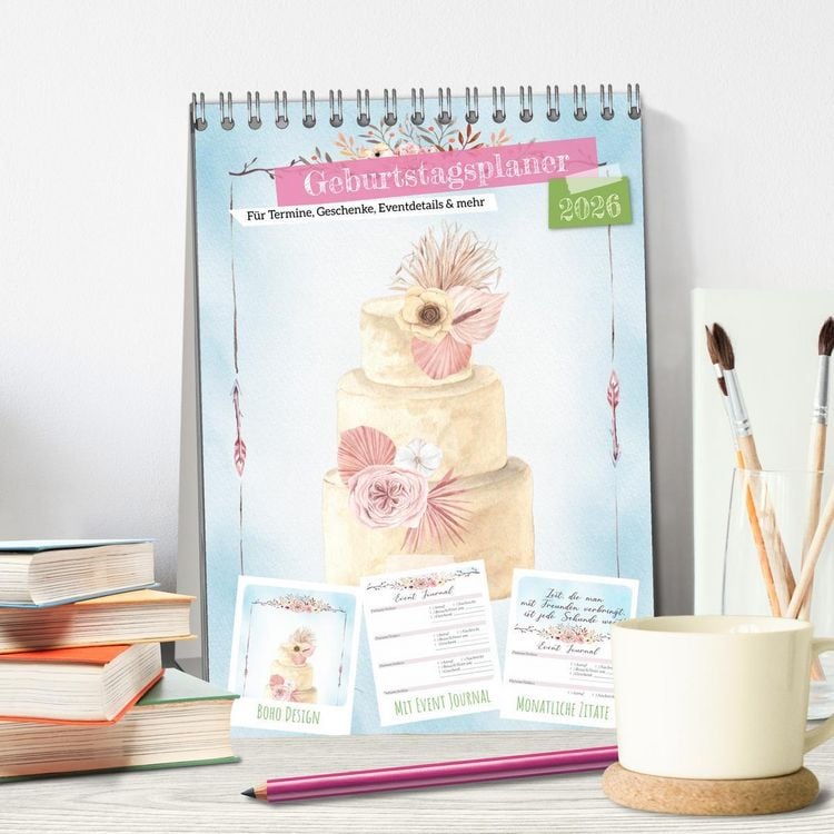 Produktbild: Geburtstagsplaner Boho Blau - F&uuml;r Termine, Geschenke, Eventdetails & mehr (Tischkalender 2026 DIN A5 hoch), CALVENDO Monatskalender