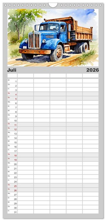 Produktbild: Familienplaner 2026 - Nostalgische Trucks mit 5 Spalten (Wandkalender, 21 x 45 cm) CALVENDO