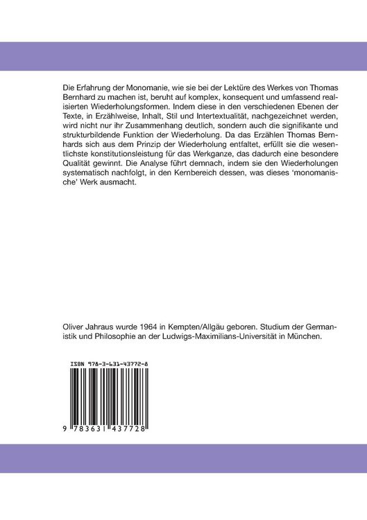 Produktbild: Die Wiederholung als werkkonstitutives Prinzip im Oeuvre Thomas Bernhards