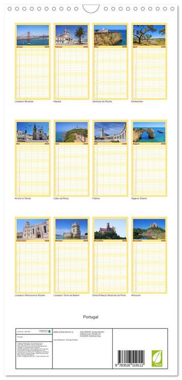 Produktbild: Familienplaner 2026 - Portugal mit 5 Spalten (Wandkalender, 21 x 45 cm) CALVENDO