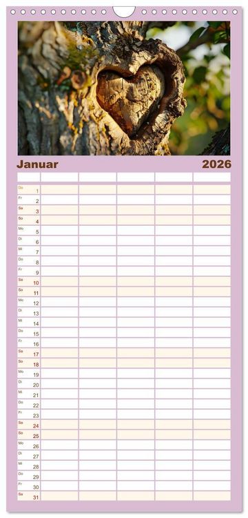 Produktbild: Familienplaner 2026 - Mit dem Herzen der Natur mit 5 Spalten (Wandkalender, 21 x 45 cm) CALVENDO