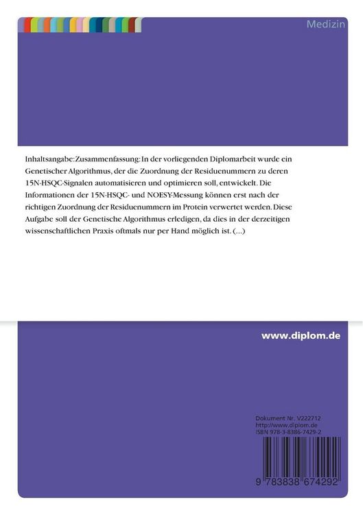 Produktbild: Entwicklung einer Optimierungsmethode zum Auswerten von Protein-NMR-Spektren mit Hilfe eines Genetischen Algorithmus