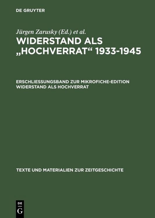 Produktbild: Erschlie&szlig;ungsband zur Mikrofiche-Edition Widerstand als Hochverrat