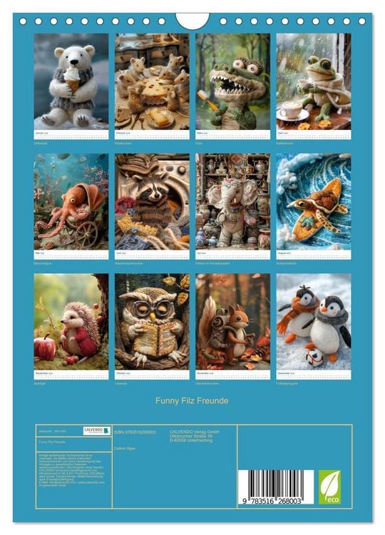 Produktbild: Funny Filz Freunde (Wandkalender 2026 DIN A4 hoch), CALVENDO Monatskalender