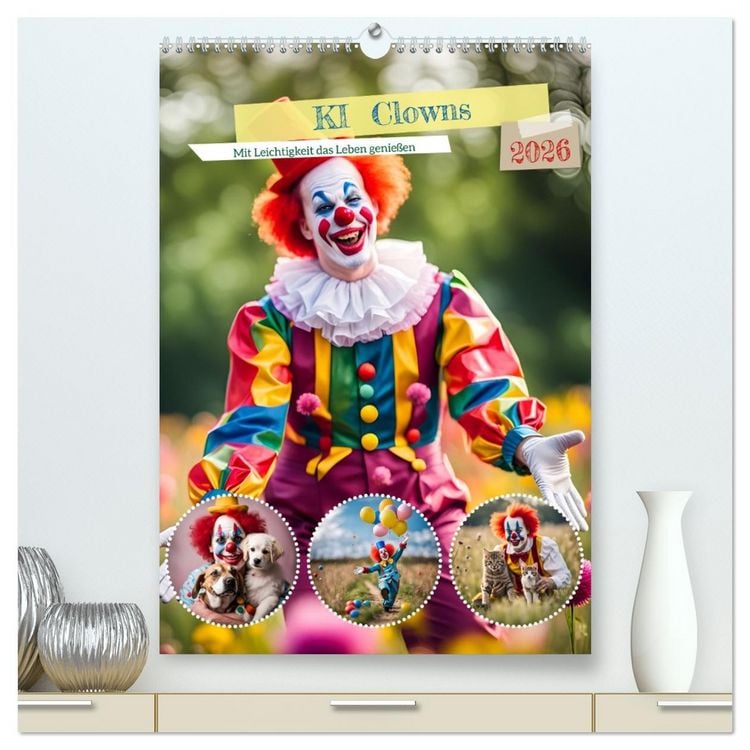 Produktbild: KI Clowns Mit Leichtigkeit das Leben genie&szlig;en (hochwertiger Premium Wandkalender 2026 DIN A2 hoch), Kunstdruck in Hochglanz