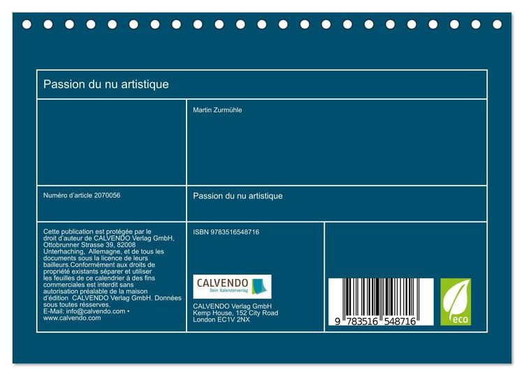 Produktbild: Passion du nu artistique (Calendrier de bureau 2026 DIN A5 vertical), CALVENDO calendrier mensuel