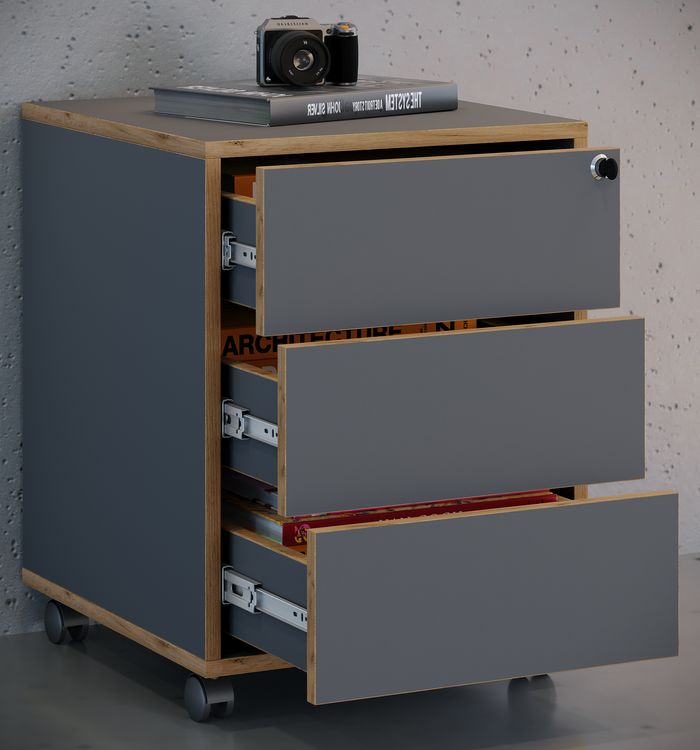 Produktbild: Holz Rollcontainer B&uuml;rocontainer Salia 3 Schublade