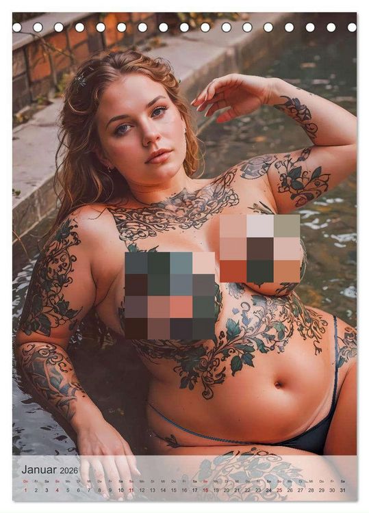 Produktbild: Verf&uuml;hrerische Momente - Kurven und Tattoos (Tischkalender 2026 DIN A5 hoch), CALVENDO Monatskalender