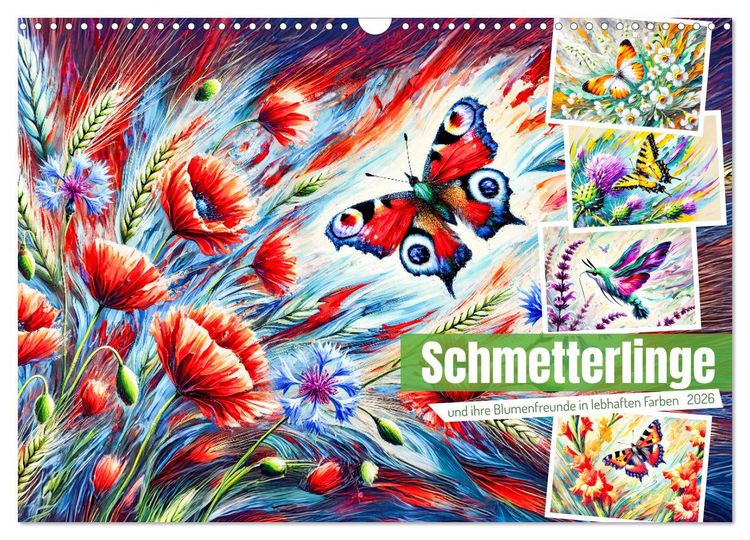 Produktbild: Schmetterlinge und ihre Blumenfreunde in lebhaften Farben (Wandkalender 2026 DIN A3 quer), CALVENDO Monatskalender