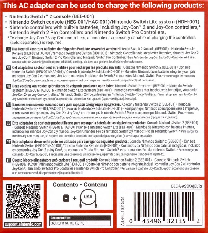 Produktbild: Nintendo Switch 2 - Netzteil / AC-Adapter inkl. Ladekabel