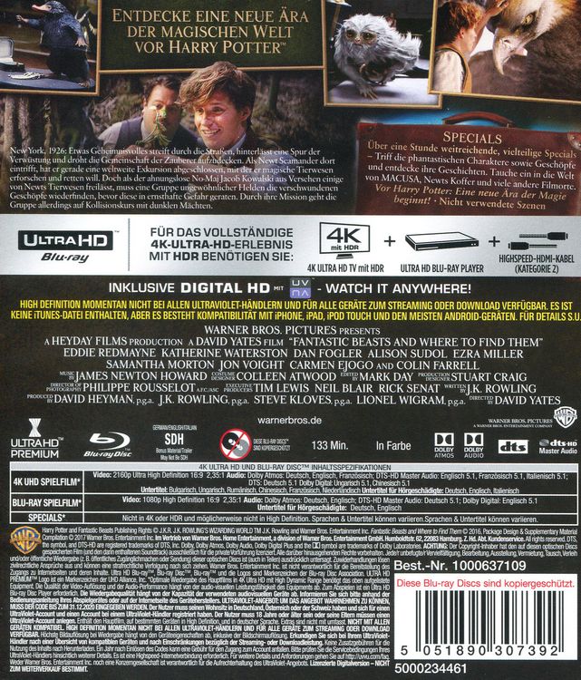 Produktbild: Phantastische Tierwesen und wo sie zu finden sind (4K Ultra HD) (+ Blu-ray)