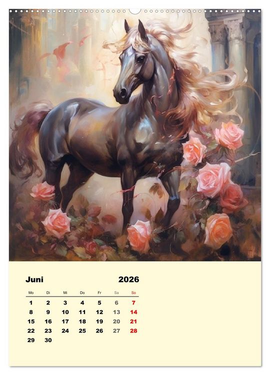 Produktbild: Pferde im romantischen Barockstil (hochwertiger Premium Wandkalender 2026 DIN A2 hoch), Kunstdruck in Hochglanz