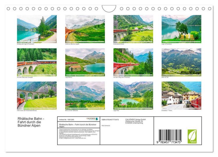 Produktbild: Rh&auml;tische Bahn - Fahrt durch die B&uuml;ndner Alpen (Wandkalender 2026 DIN A4 quer), CALVENDO Monatskalender