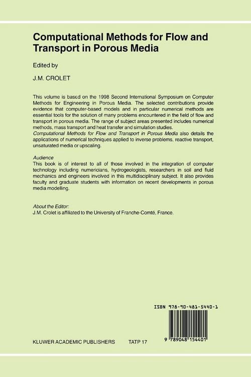 Produktbild: Computational Methods for Flow and Transport in Porous Media