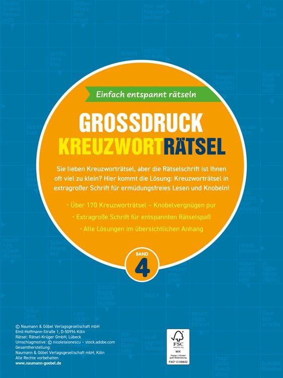 Produktbild: Gro&szlig;druck Kreuzwortr&auml;tsel Band 4 I R&auml;tselbuch f&uuml;r Senioren & Rentner