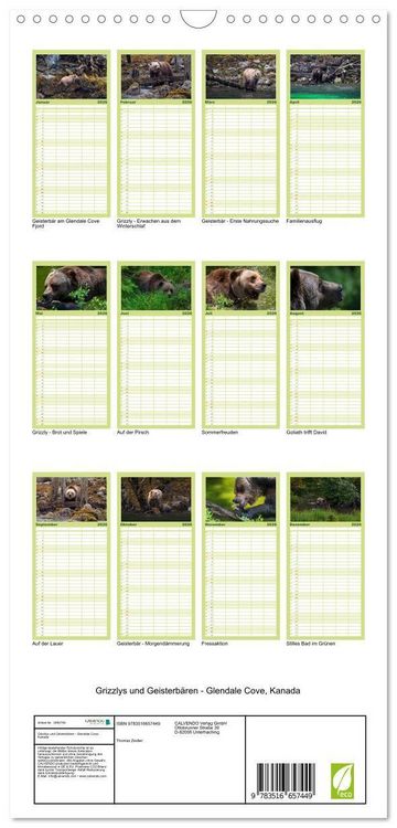Produktbild: Familienplaner 2026 - Grizzlys und Geisterb&auml;ren - Glendale Cove, Kanada mit 5 Spalten (Wandkalender, 21 x 45 cm) CALVENDO