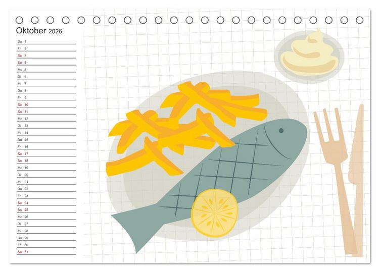 Produktbild: Fast Food Illustration (Tischkalender 2026 DIN A5 quer), CALVENDO Monatskalender