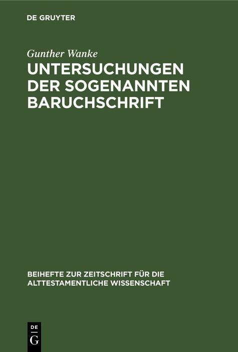 Produktbild: Untersuchungen der sogenannten Baruchschrift