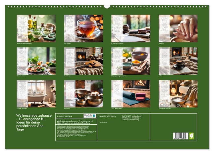 Produktbild: Wellnesstage zuhause - 12 anregende KI Ideen f&uuml;r deine pers&ouml;nlichen Spa Tage (Wandkalender 2026 DIN A2 quer), CALVENDO Monatskalender