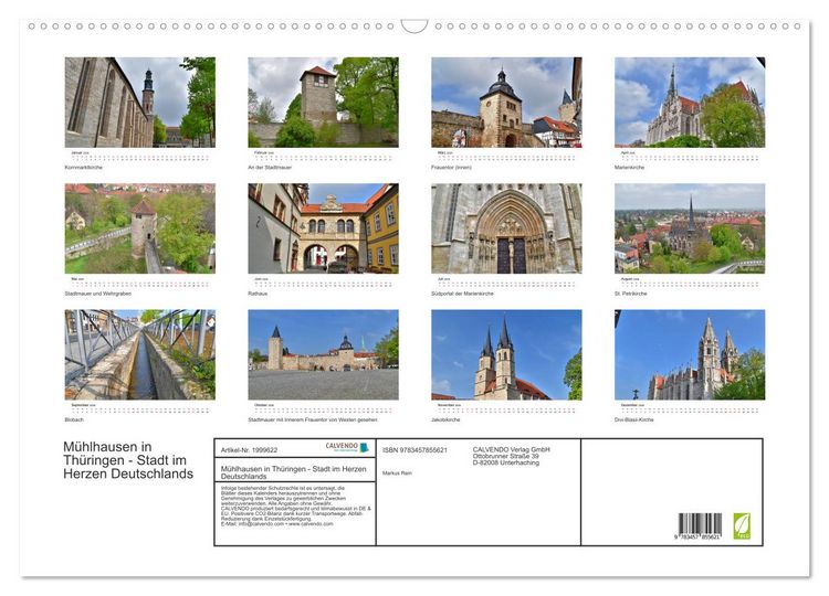 Produktbild: M&uuml;hlhausen in Th&uuml;ringen - Stadt im Herzen Deutschlands (Wandkalender 2026 DIN A2 quer), CALVENDO Monatskalender