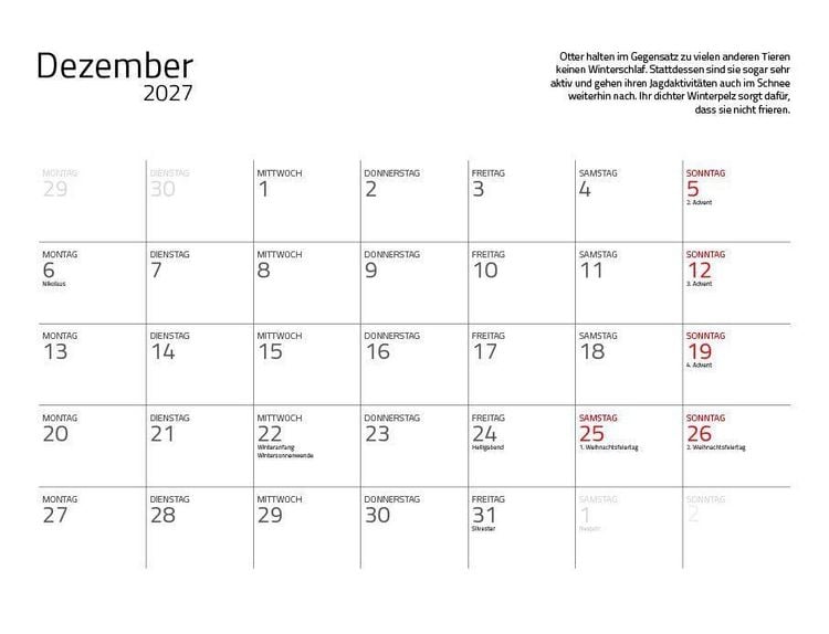 Produktbild: Otter Kalender 2027 Wandkalender Eintragkalender