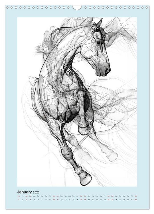Produktbild: Sketchy Power Horses (Wall Calendar 2026 DIN A3 portrait), CALVENDO 12 Month Wall Calendar