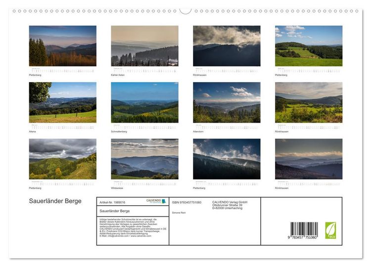 Produktbild: Sauerl&auml;nder Berge (hochwertiger Premium Wandkalender 2026 DIN A2 quer), Kunstdruck in Hochglanz