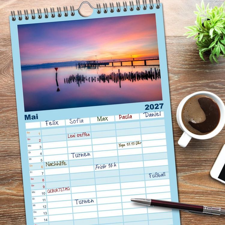 Produktbild: Familienplaner 2027 - Bodensee-Stimmungen mit 5 Spalten (Wandkalender, 21 x 45 cm) CALVENDO