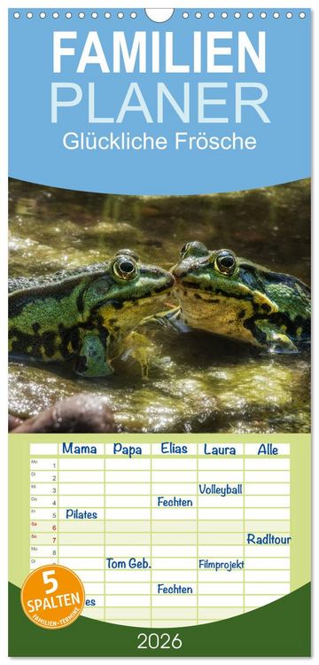 Produktbild: Familienplaner 2026 - Gl&uuml;ckliche Fr&ouml;sche mit 5 Spalten (Wandkalender, 21 x 45 cm) CALVENDO