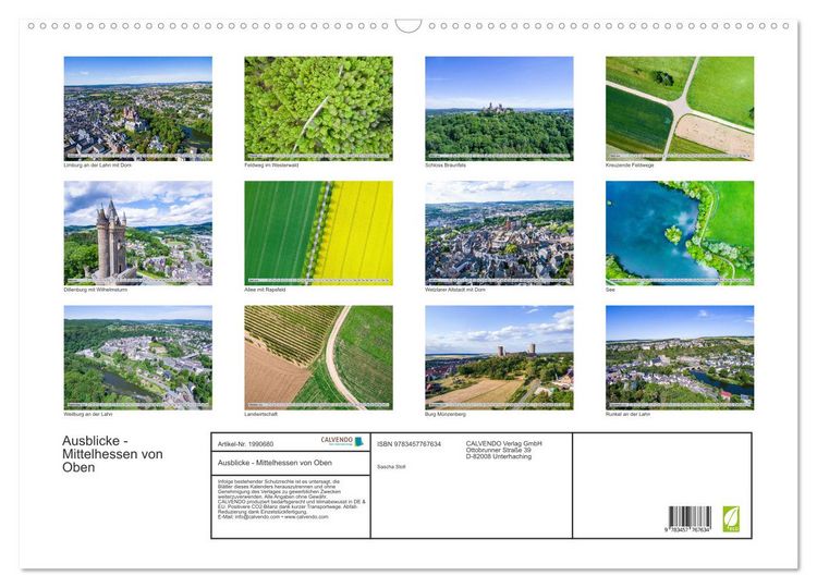 Produktbild: Ausblicke - Mittelhessen von Oben (Wandkalender 2026 DIN A2 quer), CALVENDO Monatskalender