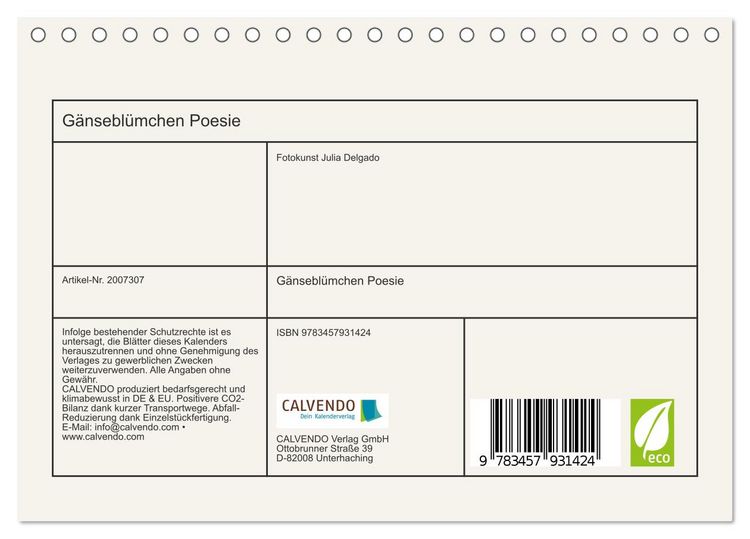 Produktbild: G&auml;nsebl&uuml;mchen Poesie (Tischkalender 2026 DIN A5 quer), CALVENDO Monatskalender