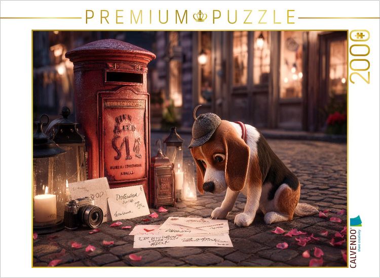 Produktbild: CALVENDO Puzzle Detektivhund auf Spurensuche vor rotem Briefkasten | 1000 Teile Lege-Gr&ouml;&szlig;e 64x48cm Foto-Puzzle f&uuml;r gl&uuml;ckliche Stunden