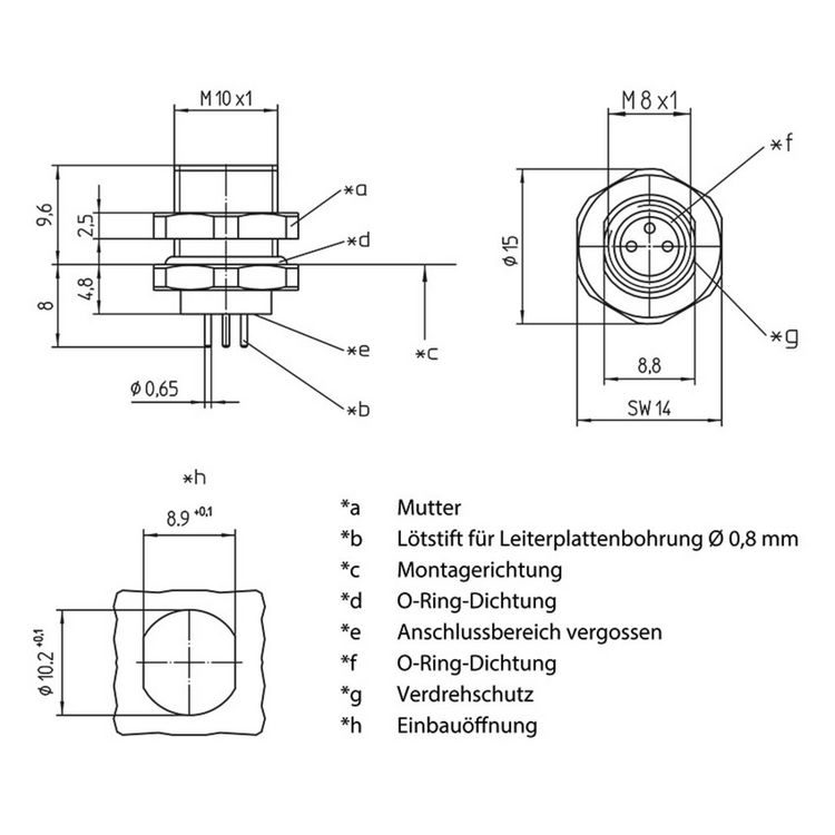 Produktbild: Lutronic 1221 Sensor-/Aktor-Einbausteckverbinder M8 Buchse, Einbau Polzahl Sensoren: 4 1St.