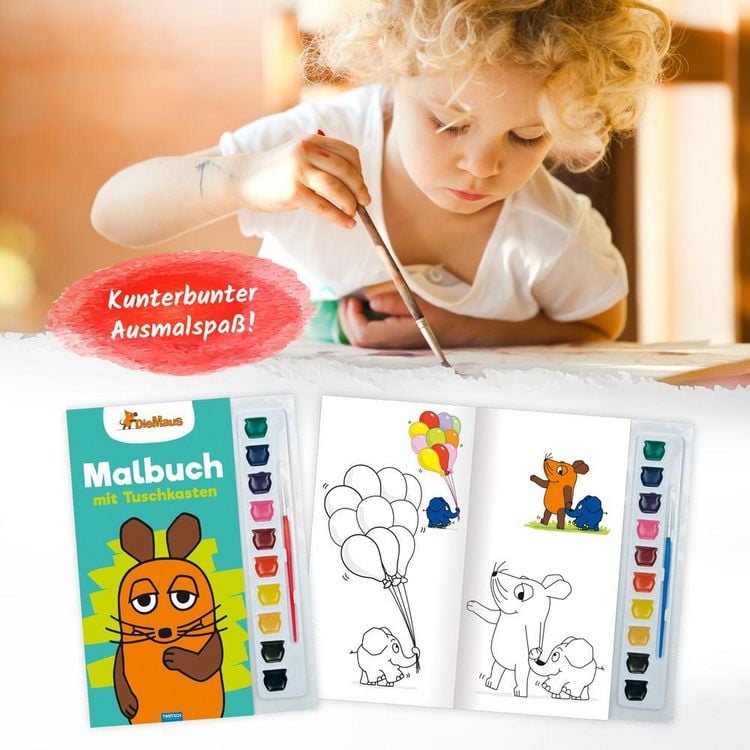 Produktbild: Tr&ouml;tsch Die Maus Malbuch mit Tuschkasten und Pinsel