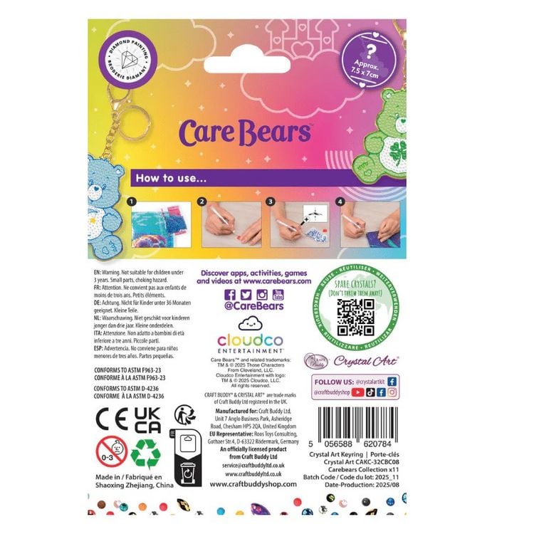 Produktbild: Craft Buddy CAKC-32CBC08 - Crystal Art Keyring, Care Bears Blind Bag, Schl&uuml;sselanh&auml;nger, Diamant-Malerei-Set