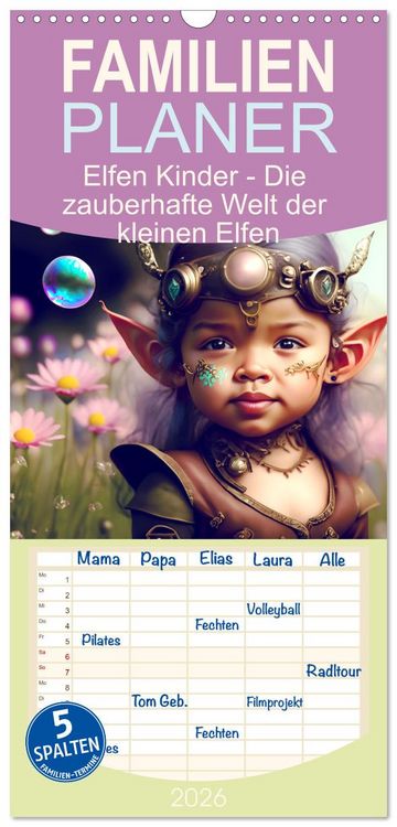 Produktbild: Familienplaner 2026 - Elfen Kinder - Die zauberhafte Welt der kleinen Elfen mit 5 Spalten (Wandkalender, 21 x 45 cm) CALVENDO