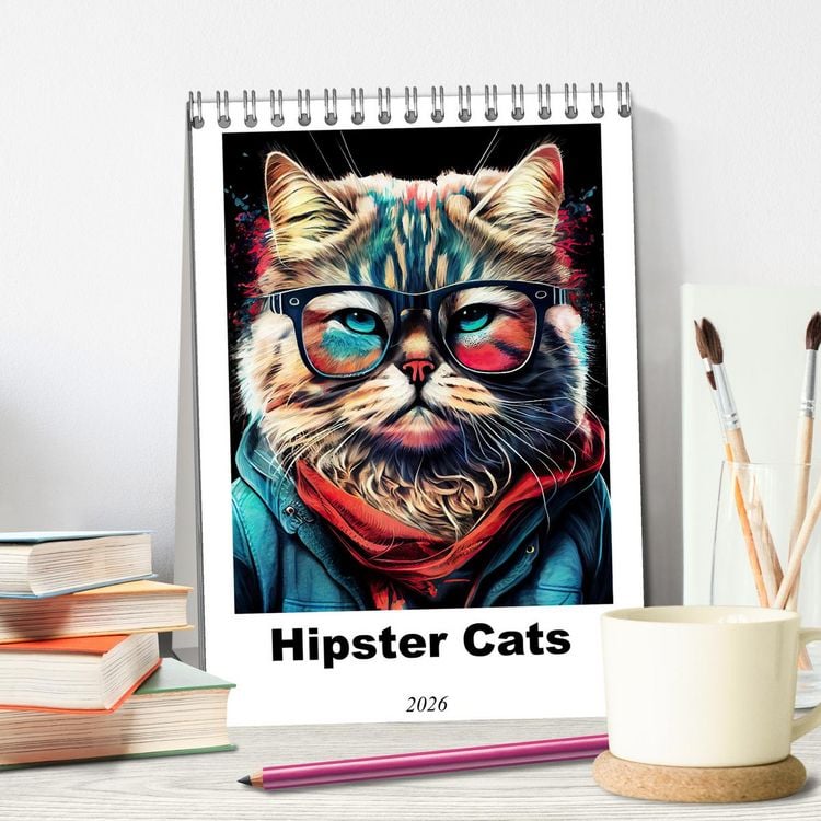 Produktbild: Hipster Cats (Desk Calendar 2026 DIN A5 portrait), CALVENDO 12 Month DeskCalendar