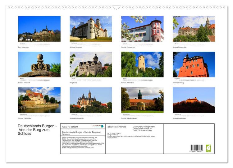 Produktbild: Deutschlands Burgen - Von der Burg zum Schloss (Wandkalender 2026 DIN A2 quer), CALVENDO Monatskalender