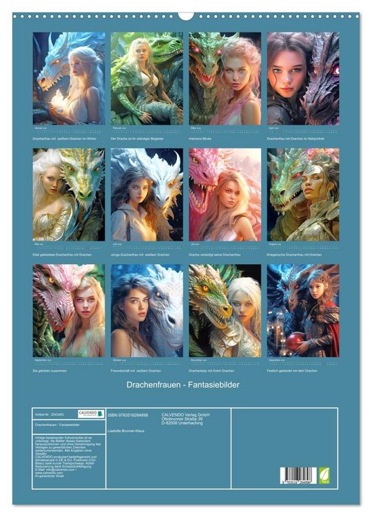 Produktbild: Drachenfrauen - Fantasiebilder (Wandkalender 2026 DIN A2 hoch), CALVENDO Monatskalender