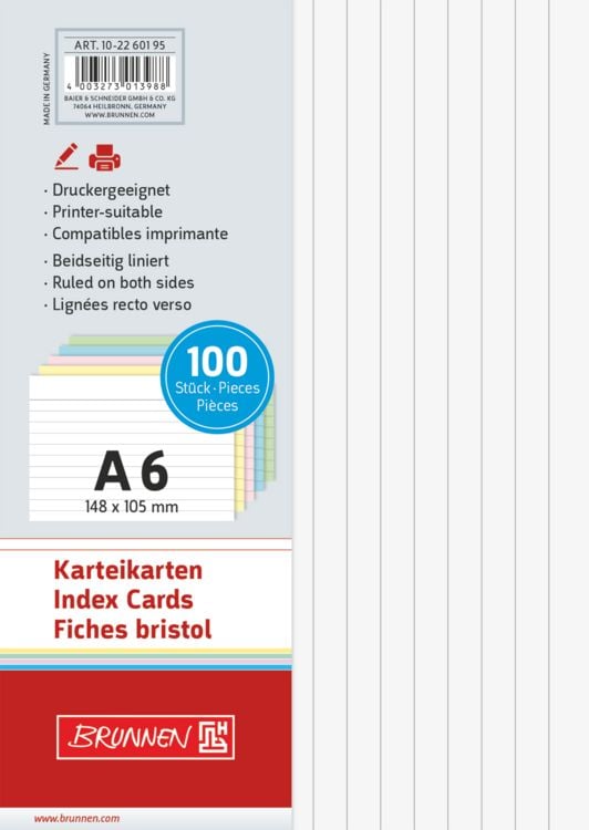 Produktbild: Brunnen Karteikarte A6 lin sort 100St