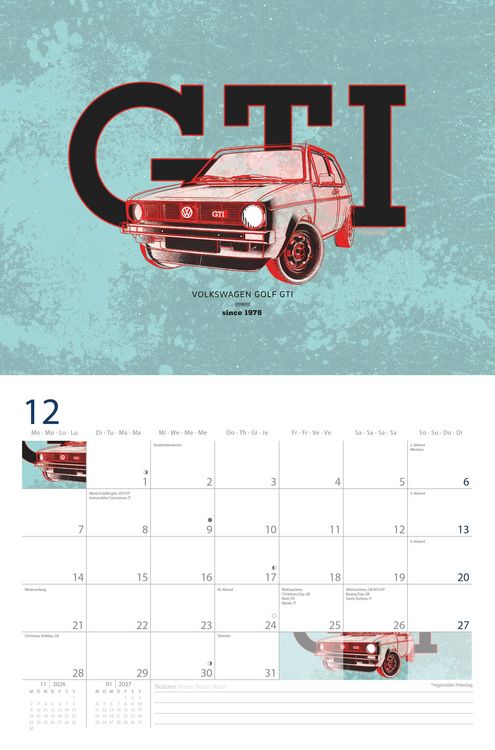 Produktbild: VW Broschürenkalender 2026 mit Illustrationen
