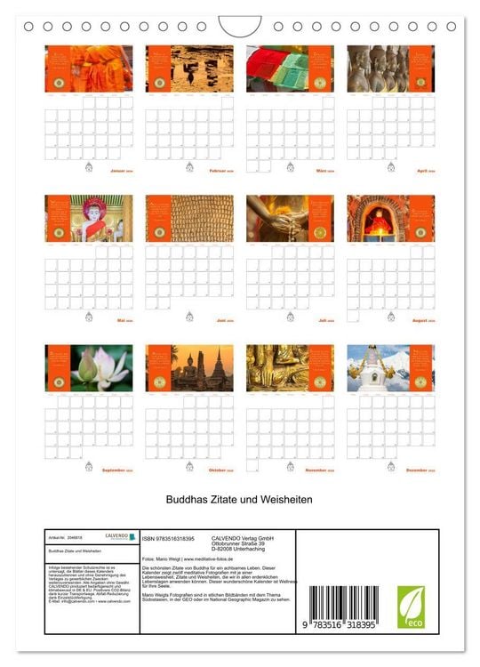 Produktbild: Buddhas Zitate und Weisheiten (Wandkalender 2026 DIN A4 hoch), CALVENDO Monatskalender