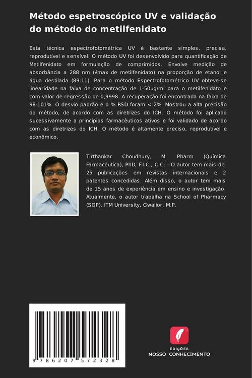 Produktbild: M&eacute;todo espetrosc&oacute;pico UV e valida&ccedil;&atilde;o do m&eacute;todo do metilfenidato
