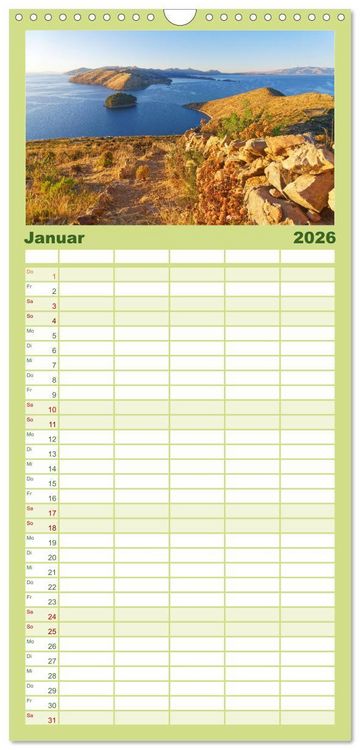 Produktbild: Familienplaner 2026 - Entdecke Bolivien mit 5 Spalten (Wandkalender, 21 x 45 cm) CALVENDO