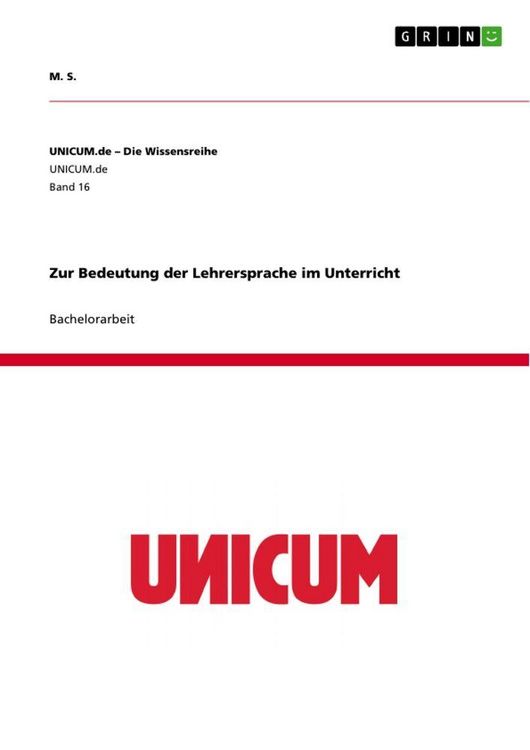 Produktbild: Zur Bedeutung der Lehrersprache im Unterricht