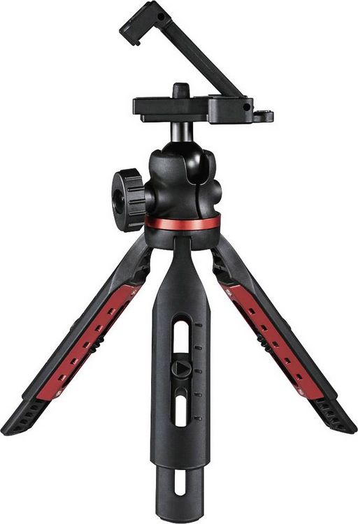 Produktbild: Hama Solid Tischstativ 1/4 Zoll Arbeitsh&ouml;he=16 - 19 cm Schwarz Kugelkopf, Wasserwaage, inkl. Smartphonehalter