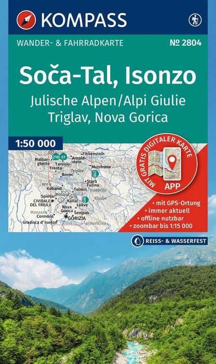 Produktbild: KOMPASS Wanderkarte 2804 So&iquest;a-Tal, Isonzo, Alpi Giulie / Julische Alpen, Triglav, Nova Gorica 1:50.000