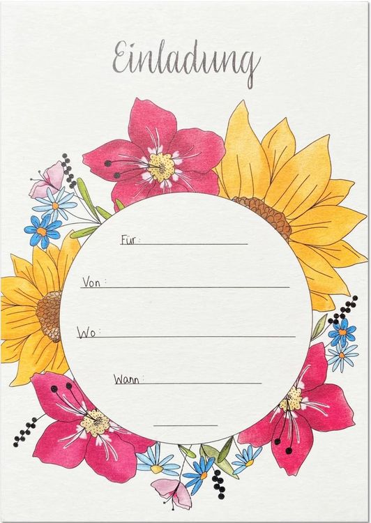 Produktbild: KEITCARDS Einladungskarte Blumen, Karte f&uuml;r Einladung, Geburtstag, Party, Jubil&auml;um, 1 St&uuml;ck