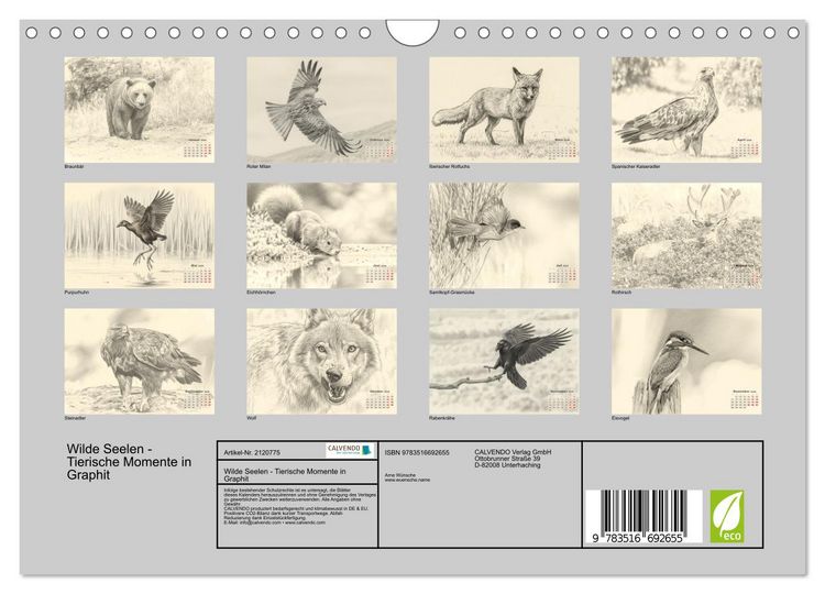 Produktbild: Wilde Seelen - Tierische Momente in Graphit (Wandkalender 2026 DIN A4 quer), CALVENDO Monatskalender